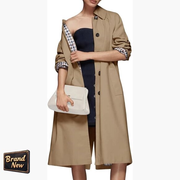 Jackets & Blazers - Oversized Long Trench Coat Single Breasted Windproof Plaid Lined Outerwear